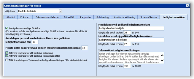 Checkboxar för grundinställningar 