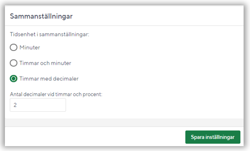 Markera i vilken tidsenhet man önskar
