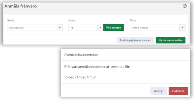 Välj Avslutad frånvaro och bekräfta
